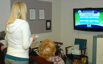 A picture of a resident watching TV