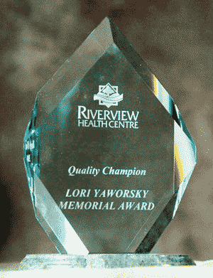 A picture of Riverview Health Centre's Quality Champion Award
